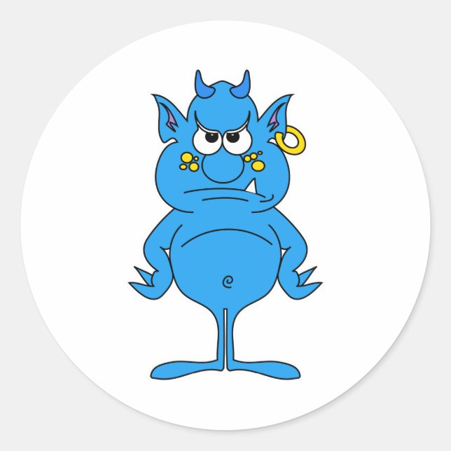 cool blue devil with an attitude classic round sticker (Front)