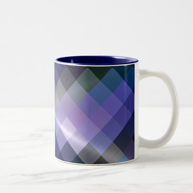 Cool Blue Diamond Chevron Pattern Two-Tone Coffee Mug (Right)