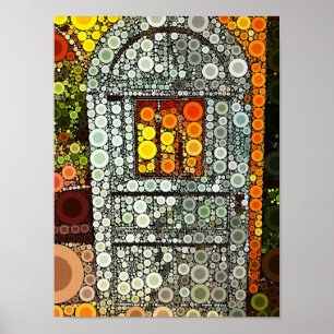 Cool Blue Door Southwestern Courtyard Wooden Door Poster