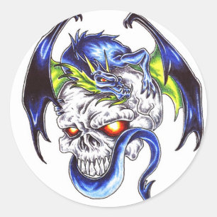Cool Blue dragon and skull tattoo style sticker