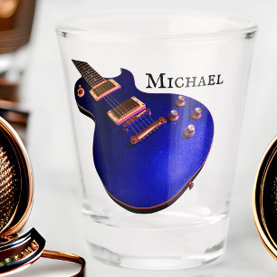 Cool Blue Electric Guitar, Guitarist Name Musician Shot Glass
