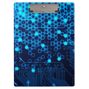 Cool Blue Electronic Circuit Board Hexagon Pattern Clipboard