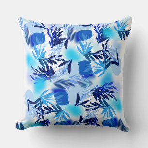 Cool Blue Floral Pattern Throw Pillow
