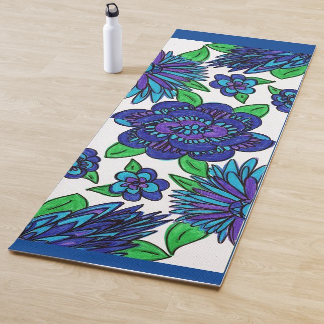 Cool Blue Flowers Yoga Mat (In Situ)