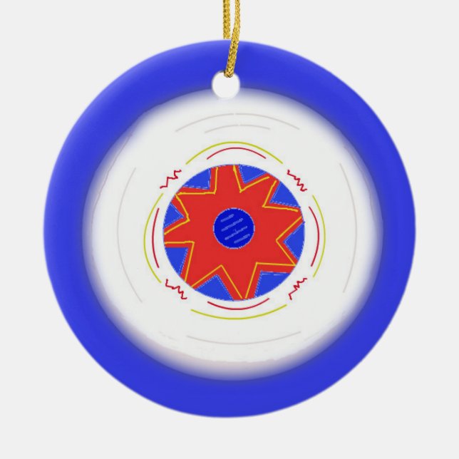 Cool Blue Frisbee Ceramic Tree Decoration (Front)