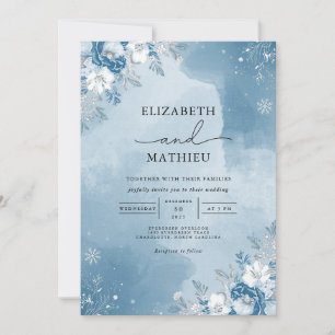 Cool Blue Frost Blooms Wedding Invitation