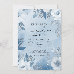 Cool Blue Frost Floral Winter Wedding Invitation