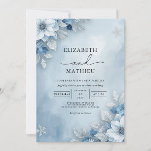 Cool Blue Frosted Bloom Wedding Invitation