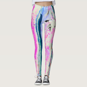 Cool Blue & Fuchsia Paint Stripes Abstract Artsy Leggings
