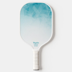 Cool Blue Geometric Gradient Custom Name Text  Pickleball Paddle