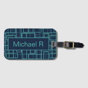 Cool Blue Geometric Grid Pattern Personalised Luggage Tag