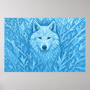 Cool Blue Geometric Wolf Low Poly Abstract Wall Ar Poster