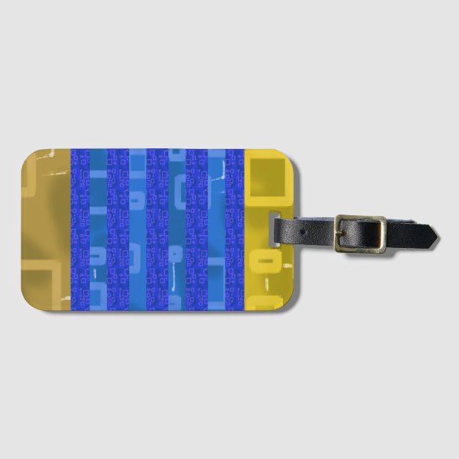 Cool Blue Gold Geometric Stripes Luggage Tag (Front Horizontal)