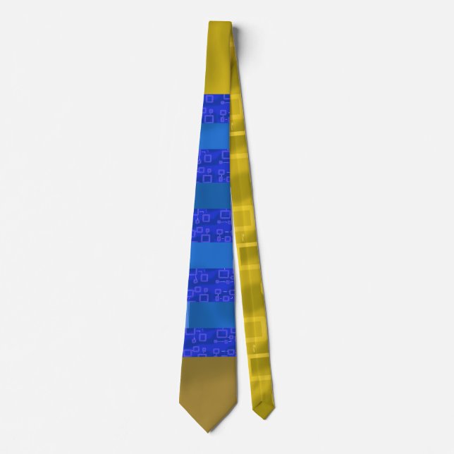 Cool Blue Gold Geometric Stripes Tie (Front)