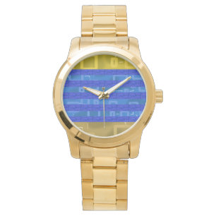 Cool Blue Gold Geometric Stripes Watch