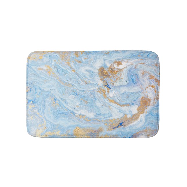 Cool Blue Gold Marble,Granite,Stone Texture Bath Mat (Front)