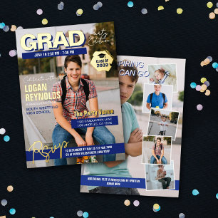 Cool Blue Gold Photos Magazine Cover Graduation