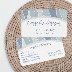Cool Blue Green Curved Stripes Abstract Wave Arch Business Card