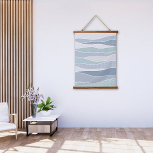 Cool Blue Green Curved Stripes Abstract Waves Hanging Tapestry