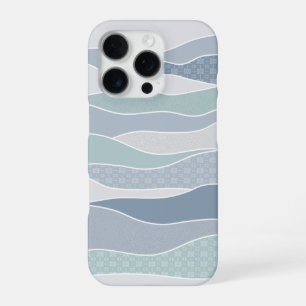 Cool Blue Green Curved Stripes Abstract Waves iPhone 16 Pro Case