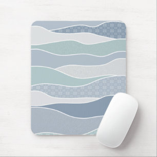 Cool Blue Green Curved Stripes Abstract Waves Mouse Pad