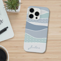 Cool Blue Green Curved Stripes Abstract Waves Name