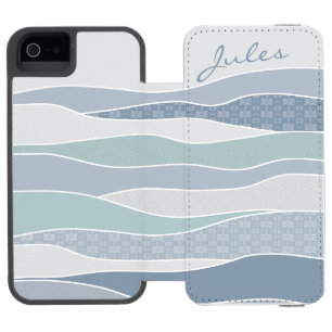 Cool Blue Green Curved Stripes Abstract Waves Name Incipio Watson™ iPhone 5 Wallet Case