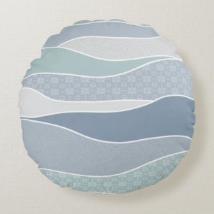 Cool Blue Green Curved Stripes Abstract Waves Round Cushion
