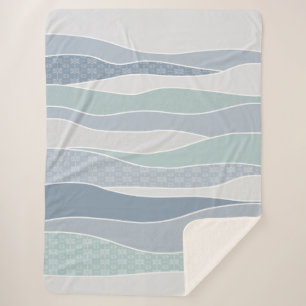 Cool Blue Green Curved Stripes Abstract Waves Sherpa Blanket