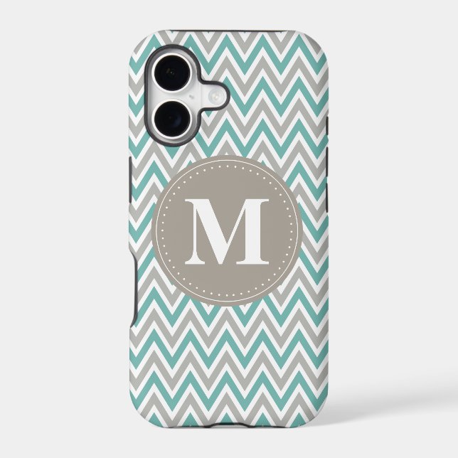Cool Blue Grey Chevron Pattern Monogram (Back)
