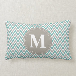 Cool Blue Grey Chevron Pattern Monogram Lumbar Cushion
