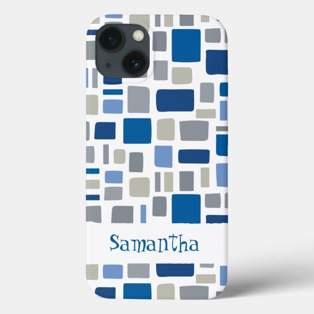 Cool Blue & Grey Colours Wonky Squares & Rectangle Case-Mate iPhone Case (Back)