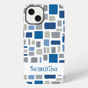 Cool Blue & Grey Colours Wonky Squares & Rectangle iPhone 13 Case