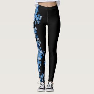 cool blue hearts pattern fashion blue womens black leggings