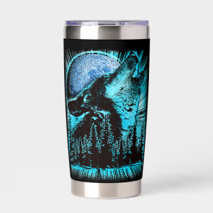 Cool Blue Howling Wolf Moon Pine Forest Cool Insulated Tumbler