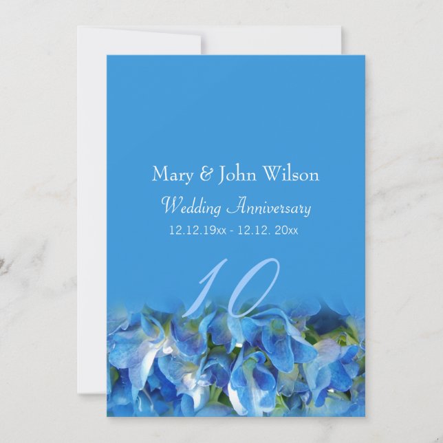 cool blue hydrangea flowers wedding anniversary invitation (Front)