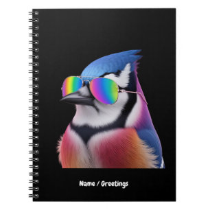 Cool Blue Jay Bird Wearing Sunglasses Retro Notebook
