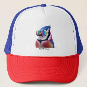 Cool Blue Jay Bird Wearing Sunglasses Retro Trucker Hat