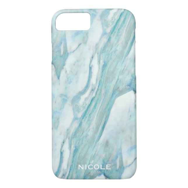 Cool Blue Marble Pattern with Your Name Case-Mate iPhone Case (Back)