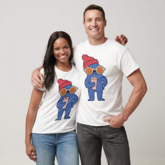 Cool Blue Monster Character with Beanie T-Shirt