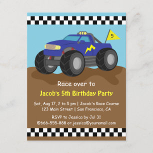 Cool Blue Monster Truck Birthday Party Invitation