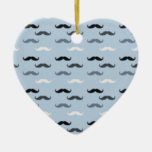 Cool Blue Moustaches Ceramic Ornament