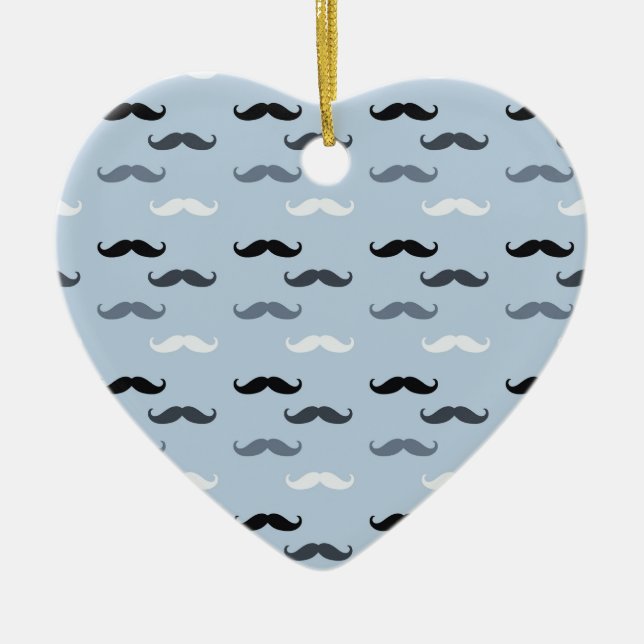 Cool Blue Moustaches Ceramic Ornament (Front)