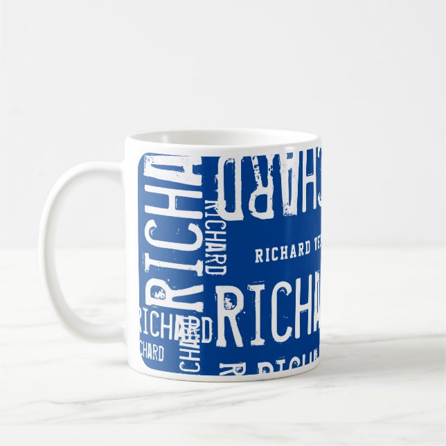 Cool Blue Mug Modern Name Repeated (Left)