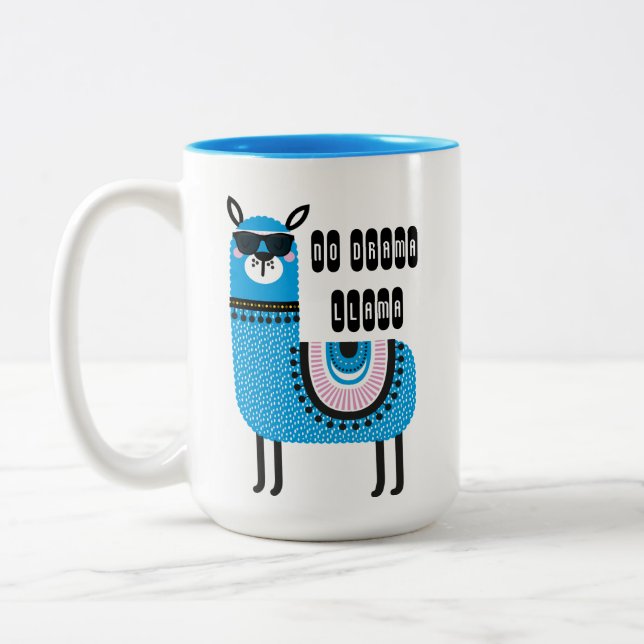 Cool Blue No Drama Llama Two-Tone Coffee Mug (Left)