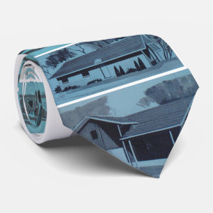 Cool Blue Novelty Retro Modern Houses Tie