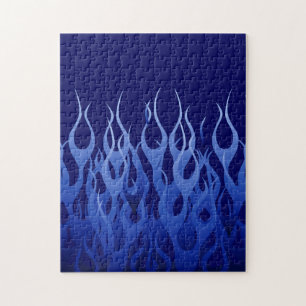 Cool Blue on Blue Racing Flames decorative Jigsaw Puzzle