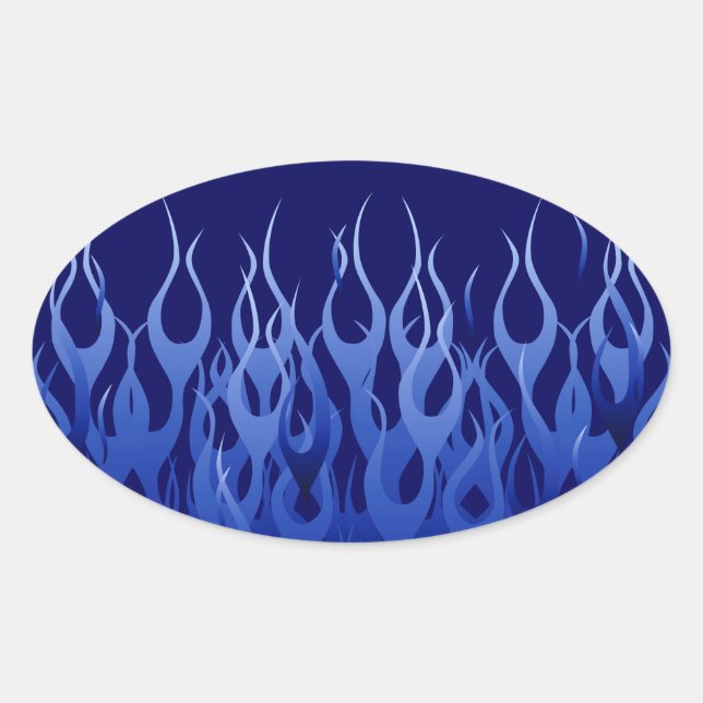 Cool Blue on Blue Racing Flames decorative Oval Sticker (Front)