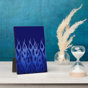 Cool Blue on Blue Racing Flames decorative Plaque