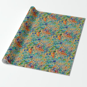 Cool Blue Orange Abstract Wax Drip Drop Pattern Wrapping Paper